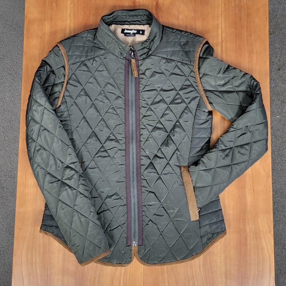 Jennyfer Women's Quilted Army Green Jacket Camel Piping - S - Picture 5 of 15